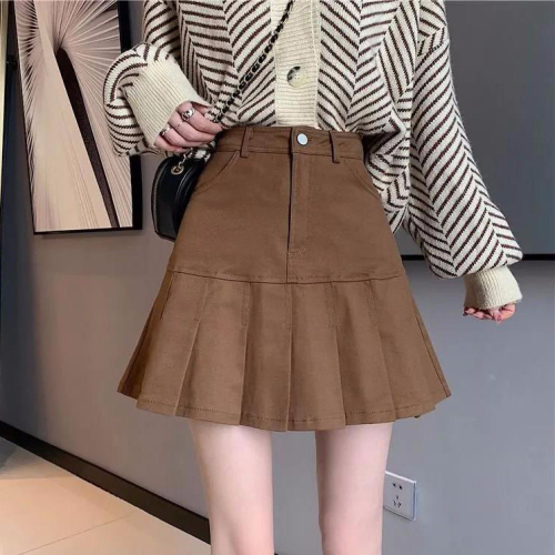 2023 new fashion all-match pure cotton double-layer lined spring and summer new pleated half-length hip skirt