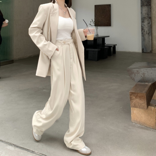 Real price real shot peach powder small suit coat early spring high waist straight casual pants suit