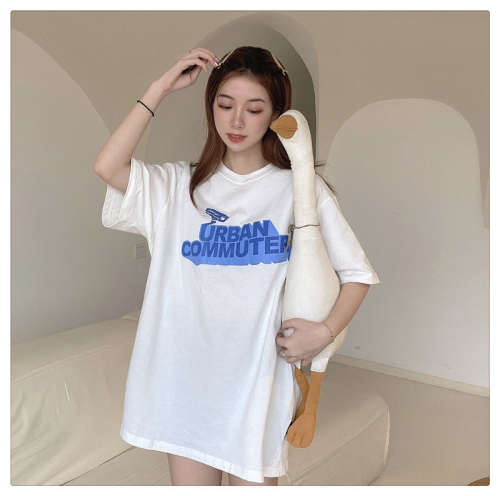 6535 cotton summer short-sleeved t-shirt student loose Hong Kong style half-sleeved top casual ins trend letter all-match