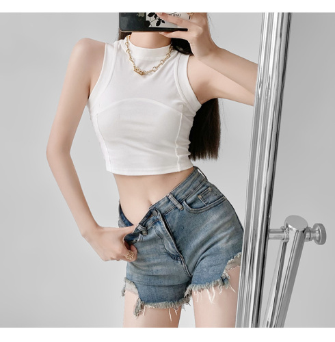 Summer and spring tea babes design sense niche stand-up collar vest women's inner wear short bottoming strap sleeveless top summer tide