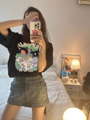 Real price real shot cartoon printed short-sleeved t-shirt women's spring and summer loose and thin top