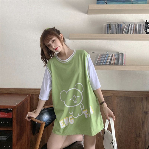 6535 cotton  summer mid-length bear short-sleeved T-shirt female students all-match ins tide