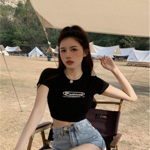Official picture net price 6535 cotton summer hot girl tight short-sleeved T-shirt top short high waist