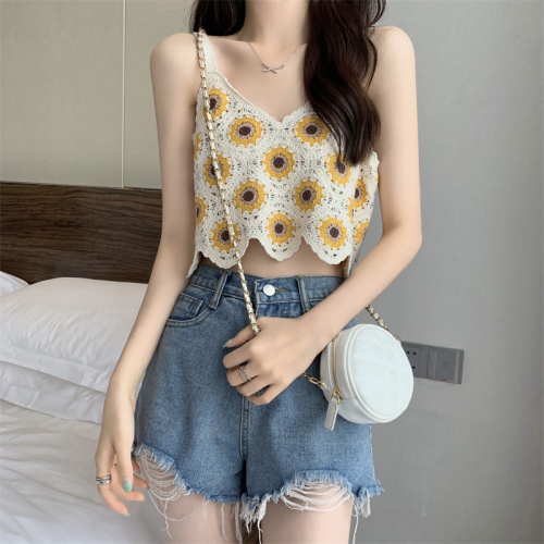 Real shot real price new version of Korean style design feeling hook flower small vest small sling