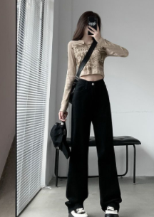 Small white high-waist wide-leg jeans women's autumn niche straight-leg slimming loose all-match drape trousers trendy