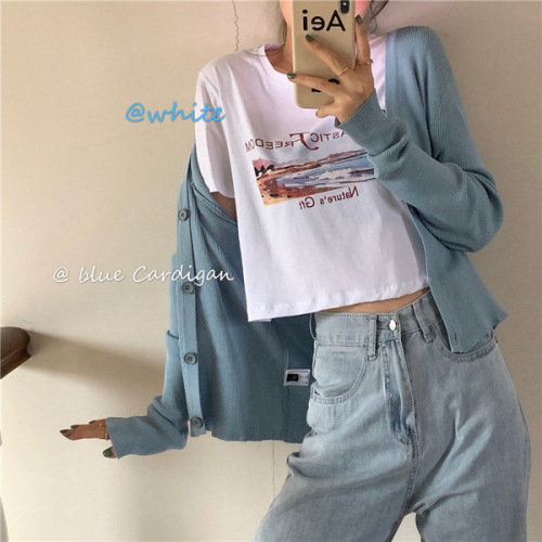The new summer Korean version of the *** wind carefully machine exposed navel short top with short-sleeved T-shirt women's clothing ins tide