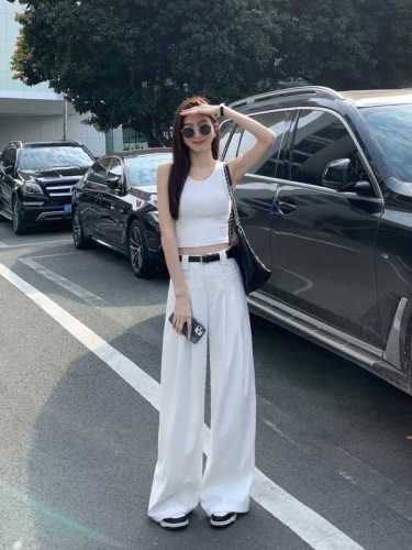 Qi women's white straight suit pants women's 2023 spring new high waist slimming loose floor mopping wide leg pants casual pants