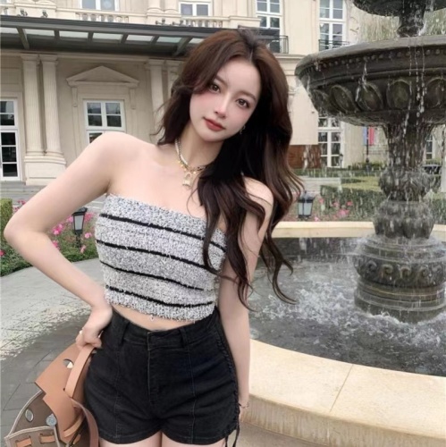 Sexy hot girl striped tube top vest female summer new style inside and outside wear short chic ins top