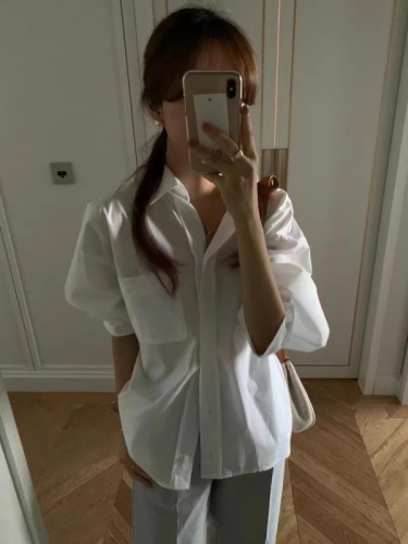 Official image net price Korean chic style new style simple and versatile loose long-sleeved shirt