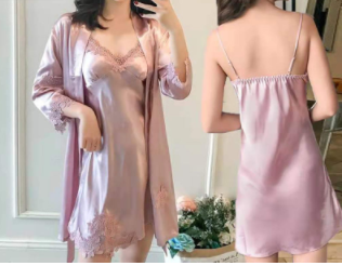 [with chest pad] summer ice silk nightgown women's two-piece suspender nightdress sexy home service Korean version of spring and autumn pajamas