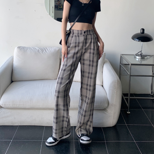 Real shot Spring new loose high waist thin straight casual wide leg pants suit trousers