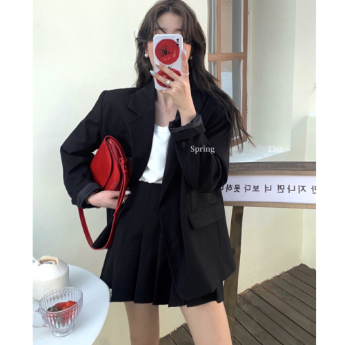 Korean style suit suit 2023 new spring and autumn age-reducing single-breasted suit jacket + pleated skirt two-piece set