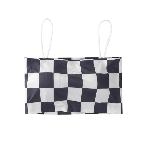 New summer short checkerboard ice silk vest with straps inside, tube top, small chest, outside wear, all-match tops, bottoming shirts