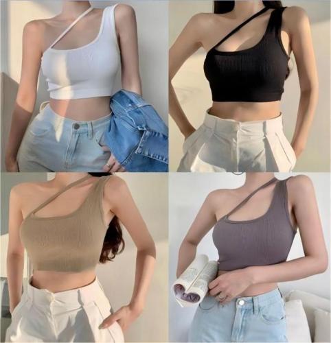 There are coasters, solid color sloping shoulders, short, versatile camisole, summer wear, commuting tube top, inner knitted top