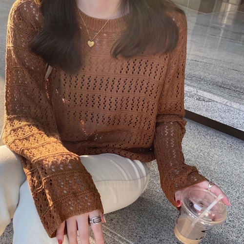 Summer thin section hollow knitted sweater women 2023 summer new design chic top with sun protection blouse inside and outside