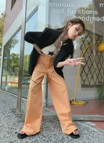 Real shot real price Korean design sense loose wide-leg pants slim high waist casual thin floor mopping trousers