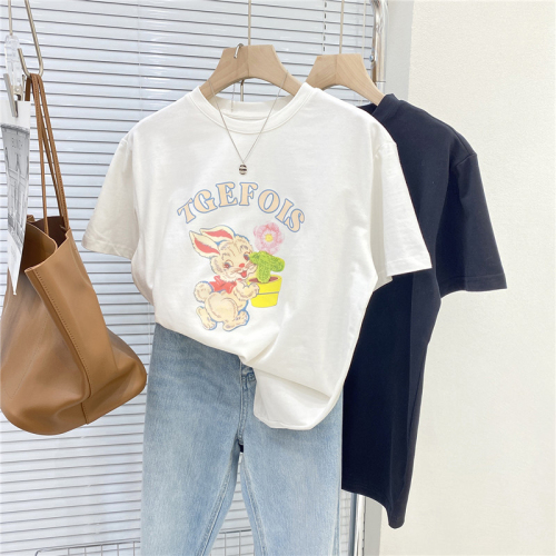 Douyin hot style 200_230g back bag spring and summer pure cotton large size women's short-sleeved T-shirt tide