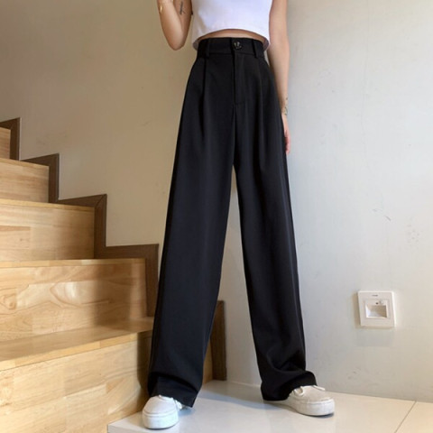Coffee color wide-leg pants women's spring and summer  new suit pants loose straight casual pants high waist drape floor mopping trousers