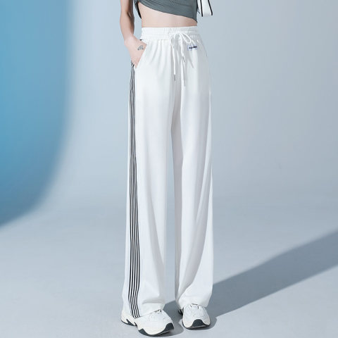  wide-leg pants women's summer thin section drape high waist straight white side striped floor mopping casual lengthened sweatpants