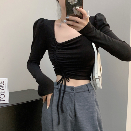 Spring new Korean style temperament square collar top slim fit and thin inner long-sleeved bottoming shirt female T-shirt tide