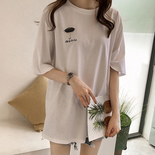 Summer new embroidered short-sleeved t-shirt female net red same style clothes female all-match mid-length top female