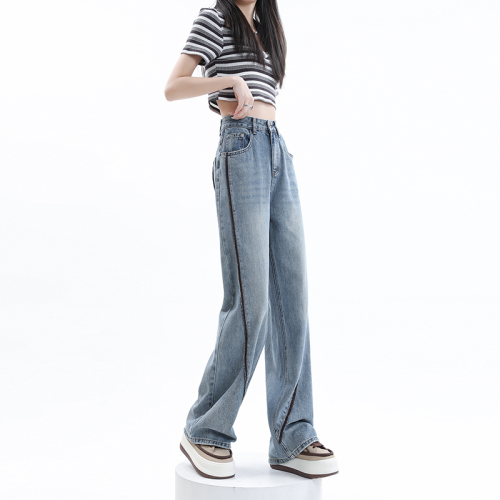 Real shot wide-leg jeans spring new loose high waist drape all-match mopping pants slim straight long pants