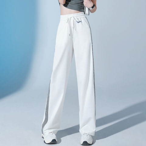  wide-leg pants women's summer thin section drape high waist straight white side striped floor mopping casual lengthened sweatpants