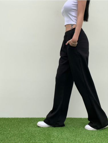 6 colors into the color solid color small terry pants wide-leg pants all-match basic casual sports trousers Korea