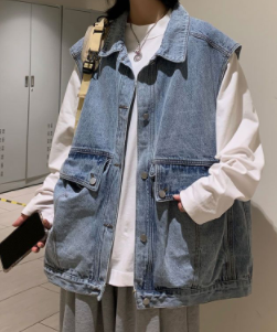 2023 autumn new tooling vest Hong Kong style retro vest loose trendy denim top all-match student jacket