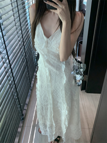 Real price real shot 2023 new lace sling hollow low-cut sexy V-neck long dress