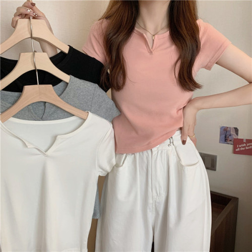 Short women's summer design sense self-cultivation navel hot girl women's T-shirt short-sleeved student top