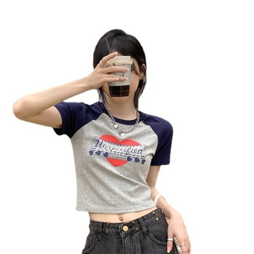 American hot girl T-shirt women's ins tide short section slim fit thin printed short-sleeved summer top
