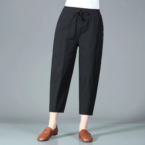 100% pure cotton new cotton and linen casual pants women's 2023 spring and autumn large size loose harem pants high waist slimming cropped pants