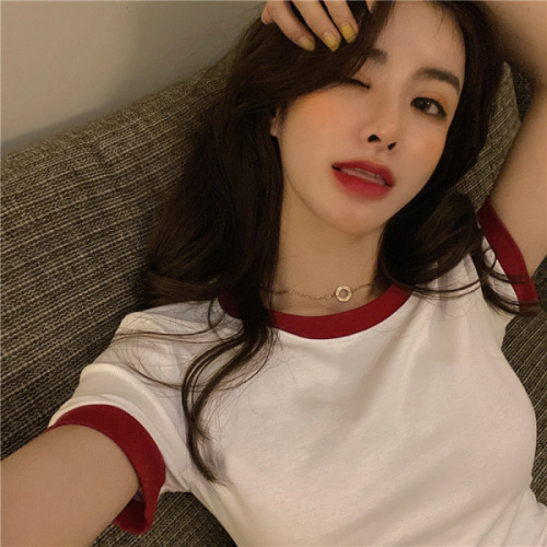 Milk silk solid color Korean short-sleeved T-shirt women's slim fit solid color women's top