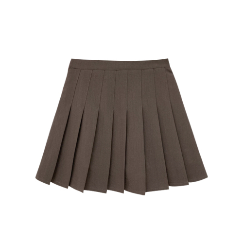 American preppy style brown hot girl pleated skirt female spring and autumn slim high waist skirt retro sexy skirt tide