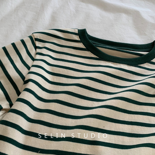 Summer loose round neck top new short-sleeved t-shirt women's stripes