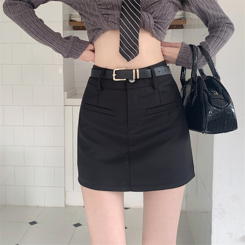 Real shot Nett price~Grey hot girl suit skirt women's new high waist straight tube thin A-line anti-light skirt