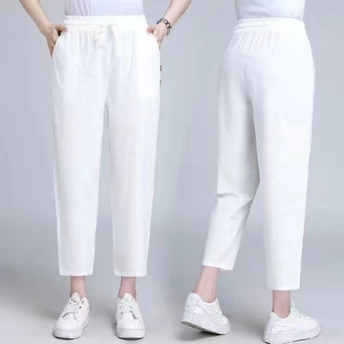 100% pure cotton new cotton and linen casual pants women's 2023 spring and autumn large size loose harem pants high waist slimming cropped pants