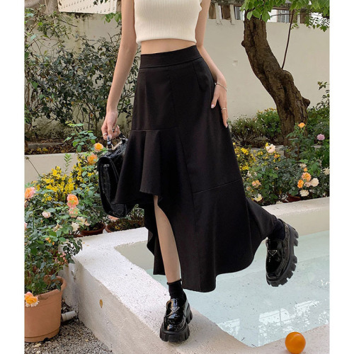 Real price real price Irregular skirt women 2023 spring new elastic waist splicing A-line mid-length skirt