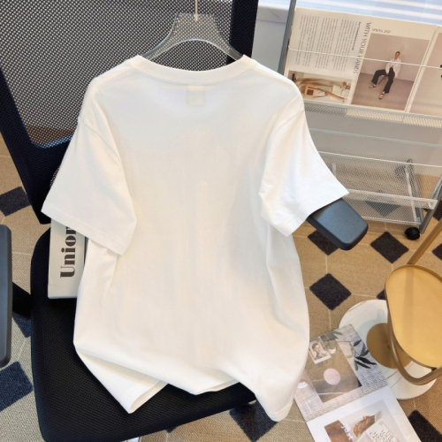 Real price pure cotton wrap collar 2023 summer new 200g pure cotton pull shoulder strip pure cotton short-sleeved T-shirt