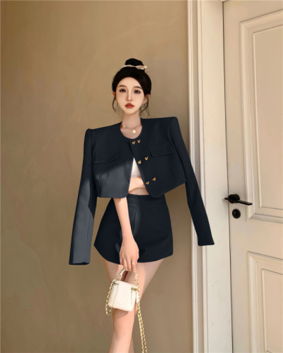 Real price real price temperament simple double-breasted loose short jacket + shorts suit