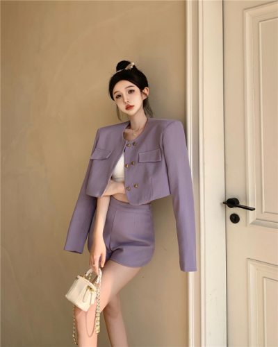 Real price real price temperament simple double-breasted loose short jacket + shorts suit