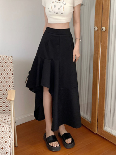 Real price real price Irregular skirt women 2023 spring new elastic waist splicing A-line mid-length skirt