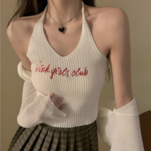 Milk sweet hot girl v-neck halter neck knitted camisole feminine inner wearing short chic top outerwear