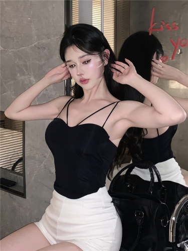 Real shot real price cross thin shoulder strap camisole women's inner wear with chest pad one-piece top bottoming outerwear