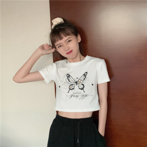 Girlfriends and sisters wear short short-sleeved t-shirt women's summer new trendy navel Harajuku style student top