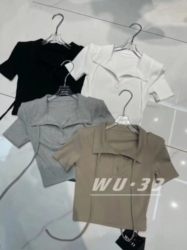 South Korea's Dongdaemun 2023 spring new lapel polo collar slim high waist short section small short-sleeved T-shirt top