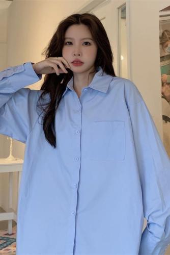 Real shot real price design sense niche white shirt jacket women's spring inner loose blue shirt to go to Taobao