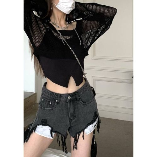 Blouse suspenders two-piece set summer new Korean hot girl fashion design top suit cool silk T001