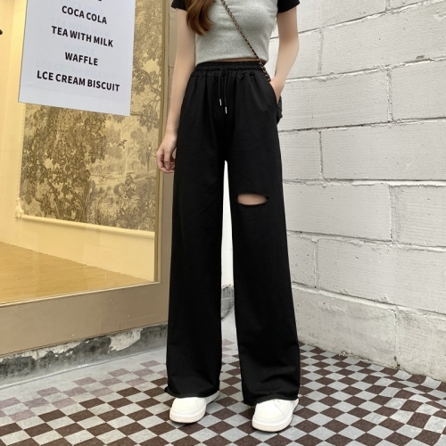 Real shot Nett 6535 fish scale spring and summer wide-leg pants women's ripped niche trousers mopping pants